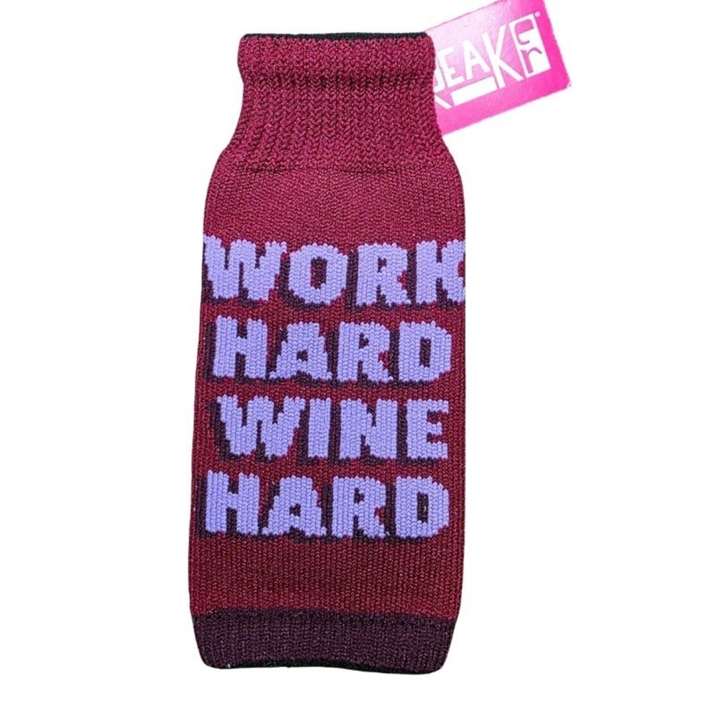 FREAKER Work Hard Wine Hard Bottle / Can Koozie Insulator Sweater NWT